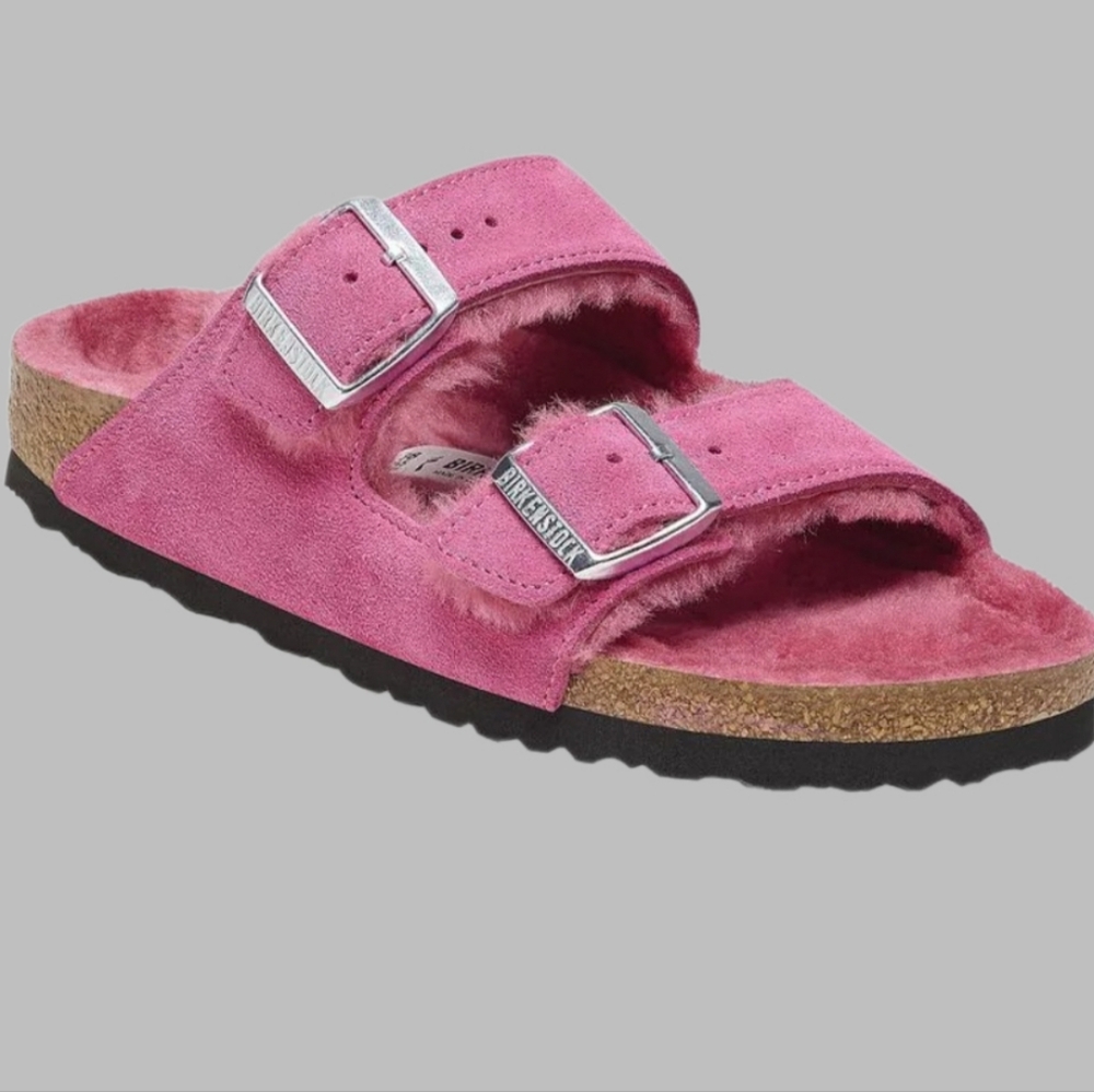 Burkenstock WOMENS Arizona Shearling Suede Leather - Fuchsia Tulip Size 5/36